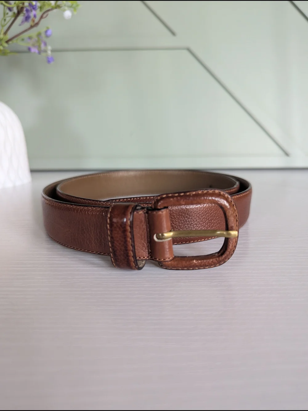 Bally Brown Leather Belt with Gold-Tone Buckle